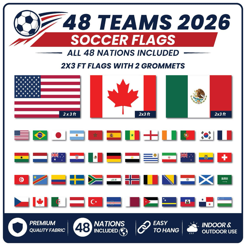 2026 International Soccer Set of 48 Countries 2x3 Foot Flags