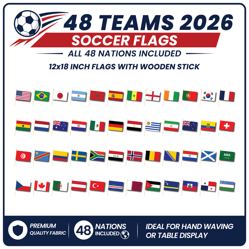 2026 International Soccer Set of 48 Countries 12x18" Stick Flags