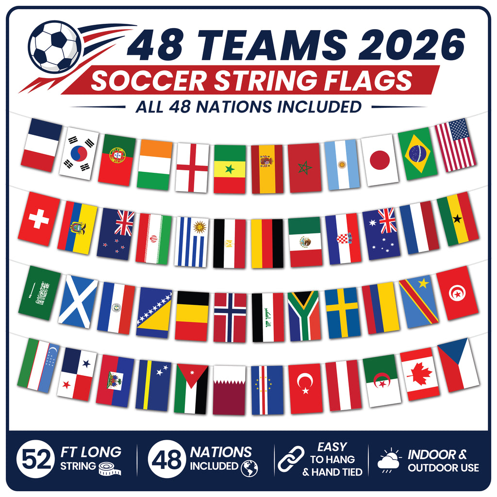 2026 International Soccer String Flags Hand Tied