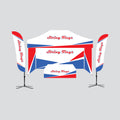 tent package c 10x15 popup canopy by string flags custom made to order, printed feather flags, frame, hardware fitted stretch table cover