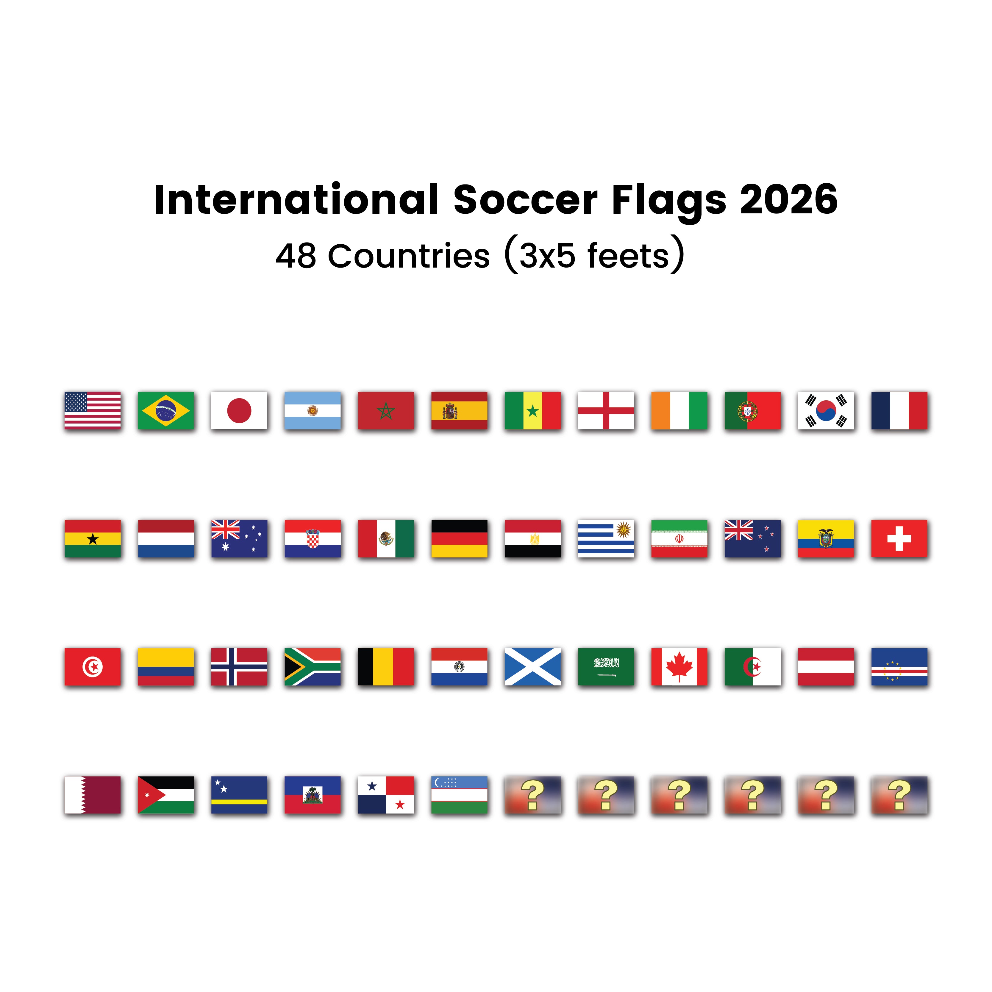Set of 48 Countries 3x5 Foot Flags 2026 International Soccer